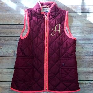 Girl's Monogrammed "A" Quilted Vest - Size L (10/12) Old Navy
